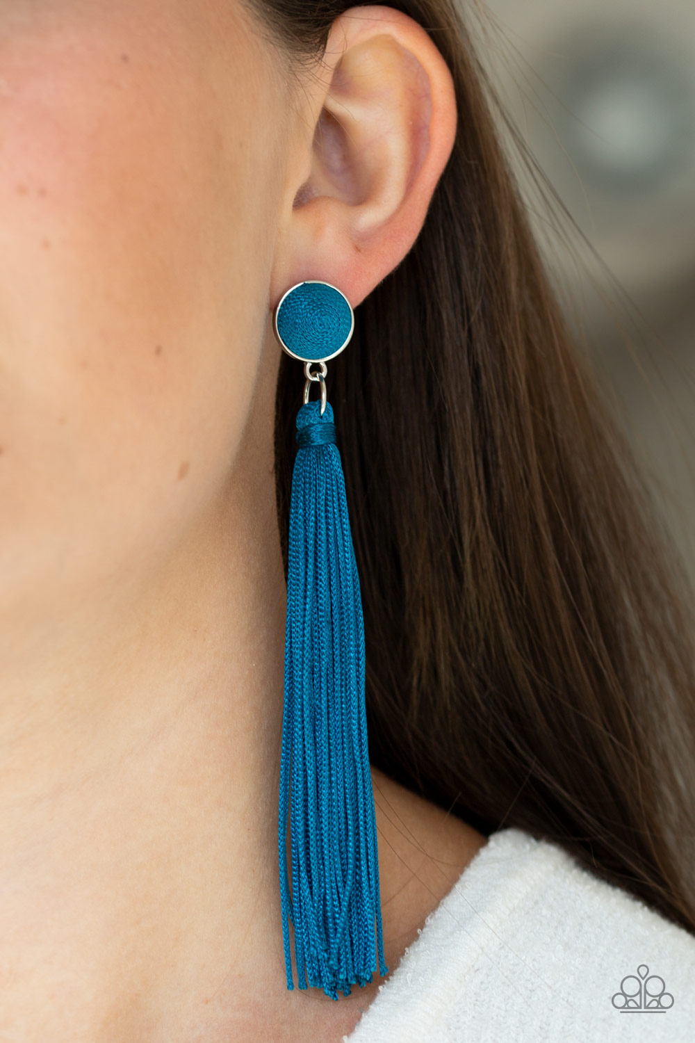 Tightrope Tassel Blue and Silver Earrings Paparazzi - Flamingo Angie