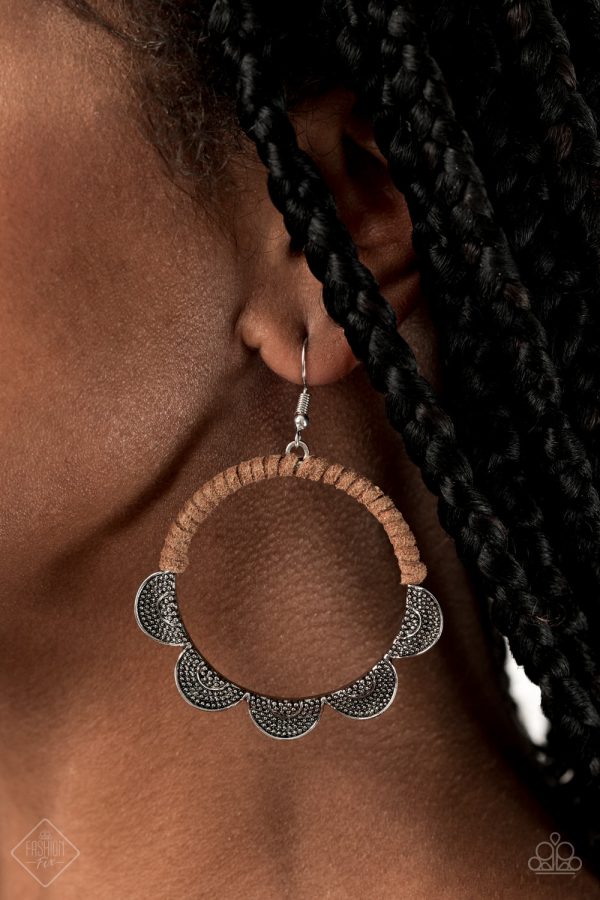 Tambourine Trend - Brown Suede Earrings Paparazzi