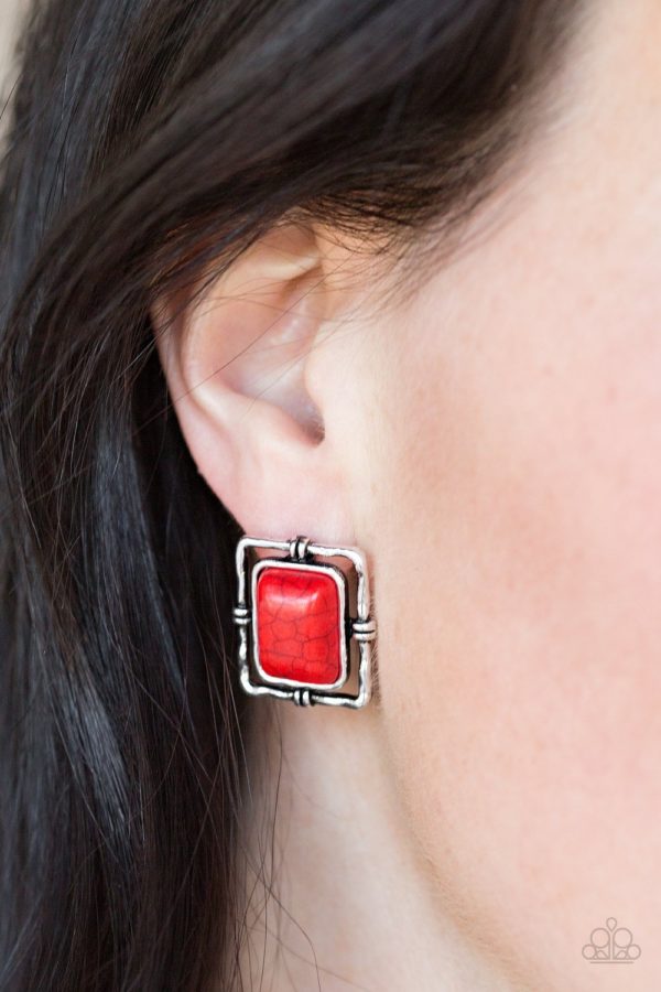 Center STAGECOACH - Red Stone Paparazzi Earrings