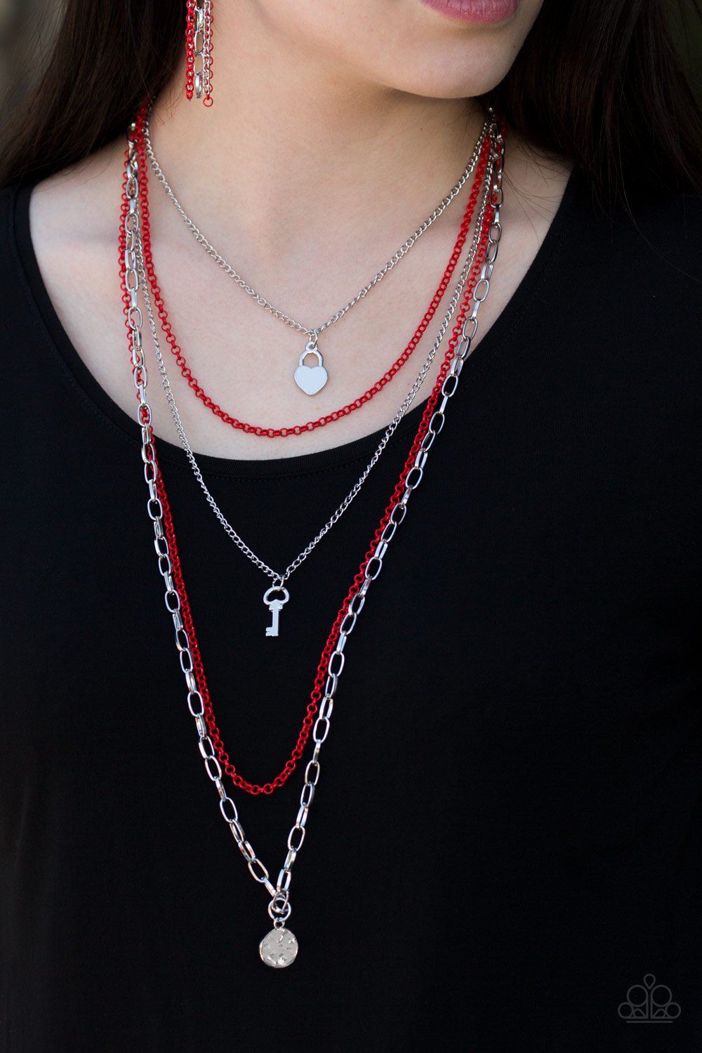 paparazzi red key necklace