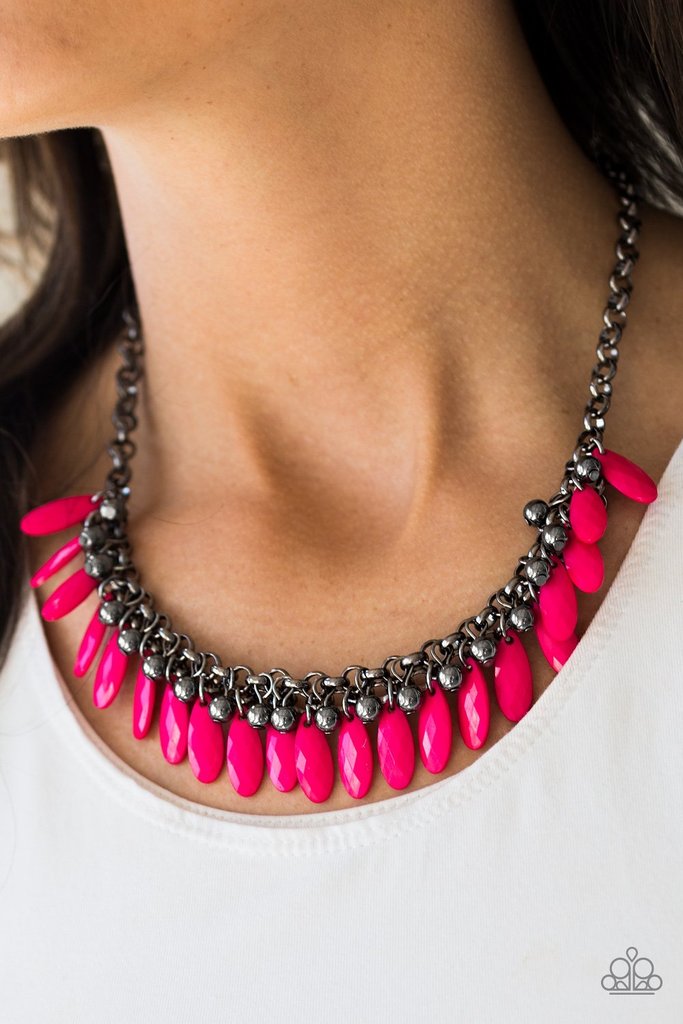 Jersey Shore Pink And Gunmetal Paparazzi Necklace Flamingo Angie 